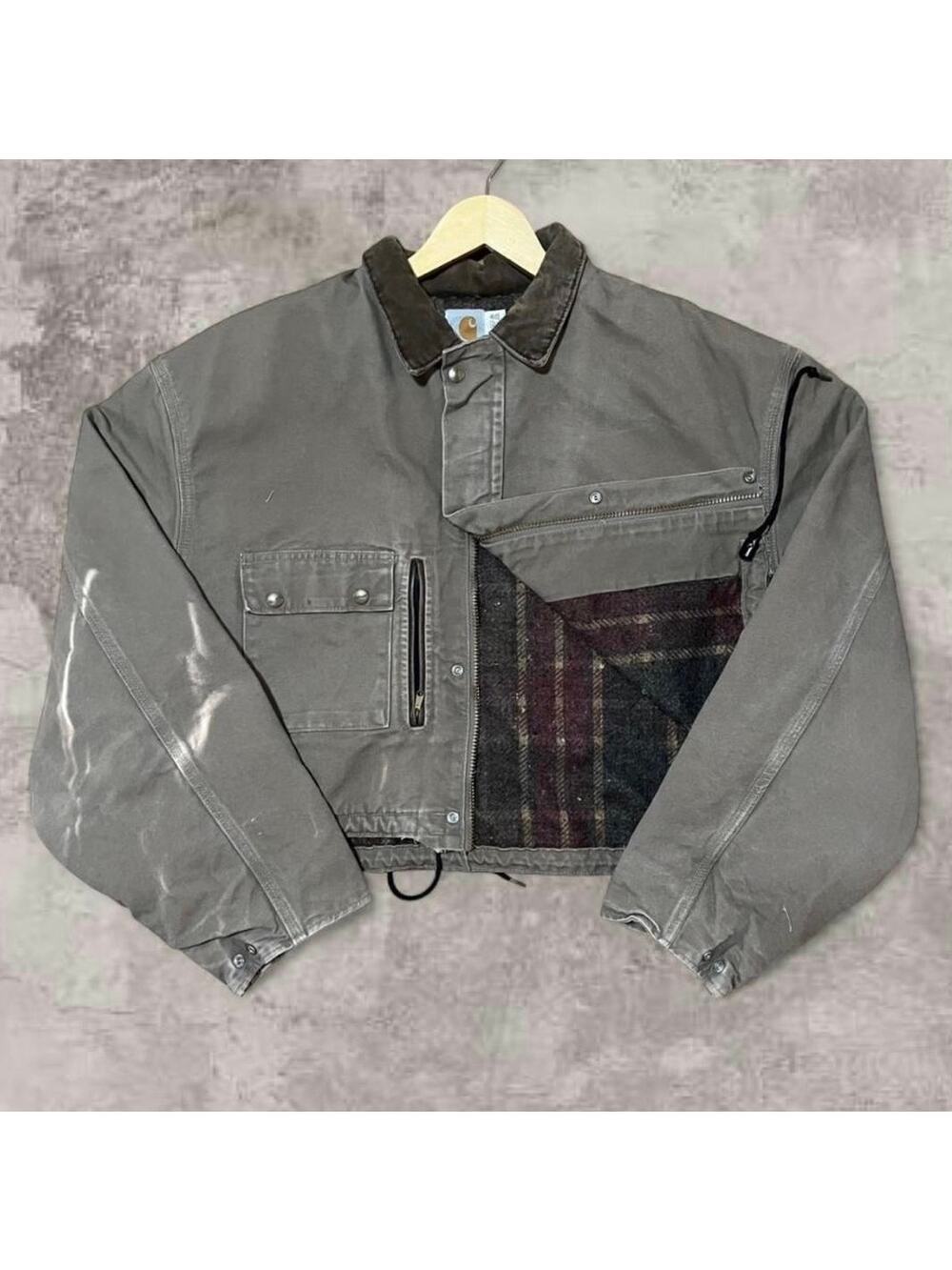 Carhartt Tan Pearl Snap Trucker Jacket USA Sz M Boxy Detroit Duck Canvas Blanket